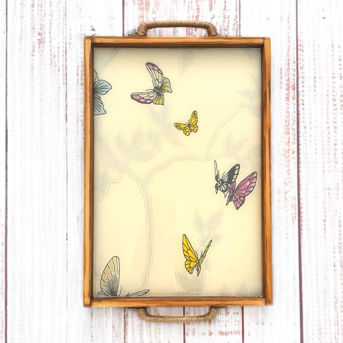 Nature Inspired Butterfly Handmade Wood Serving Tray