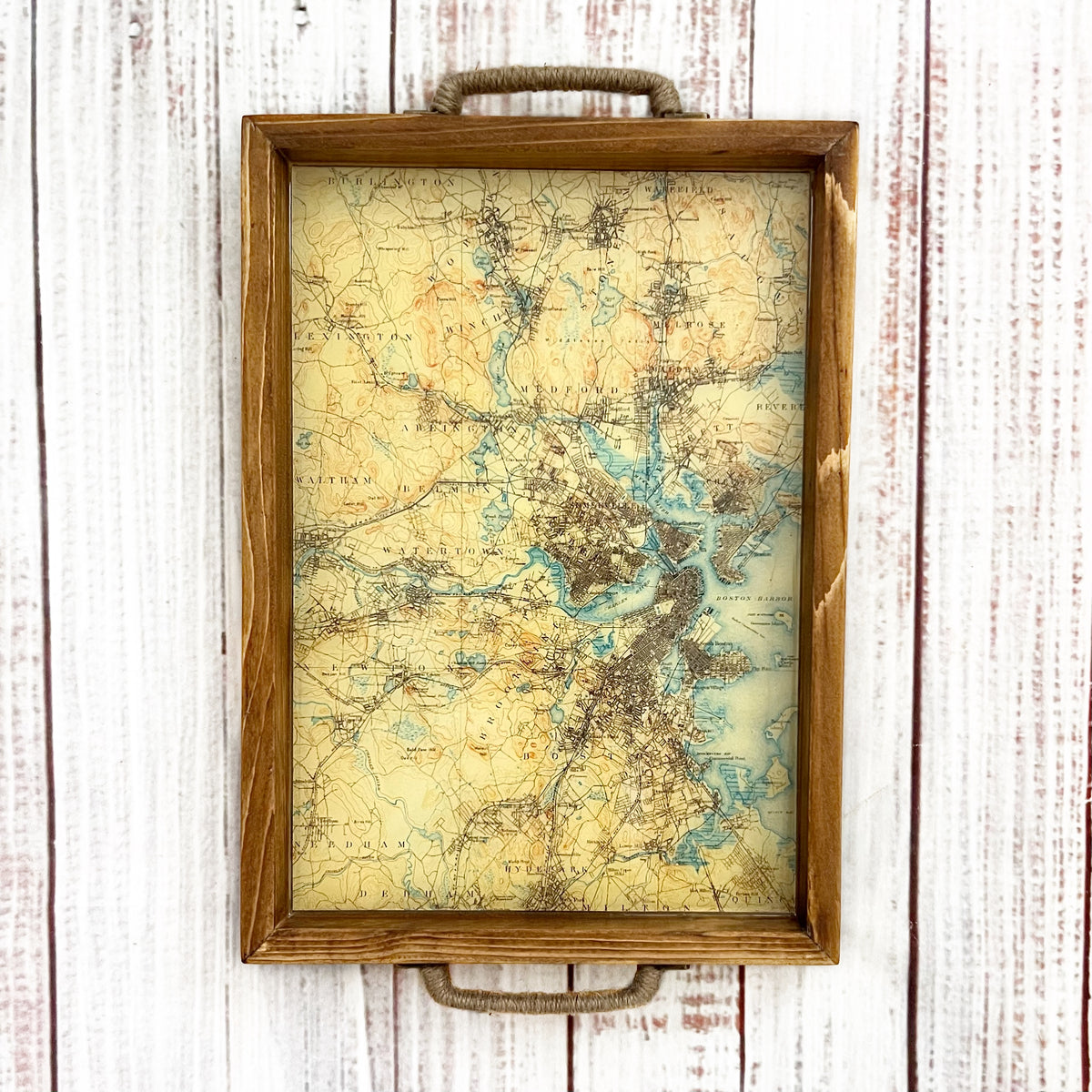 Boston Map Serving Tray | Handmade Decorative Tray | Boston Harbor Map | Massachusetts Gift | Coffee Table Tray | New England Decor