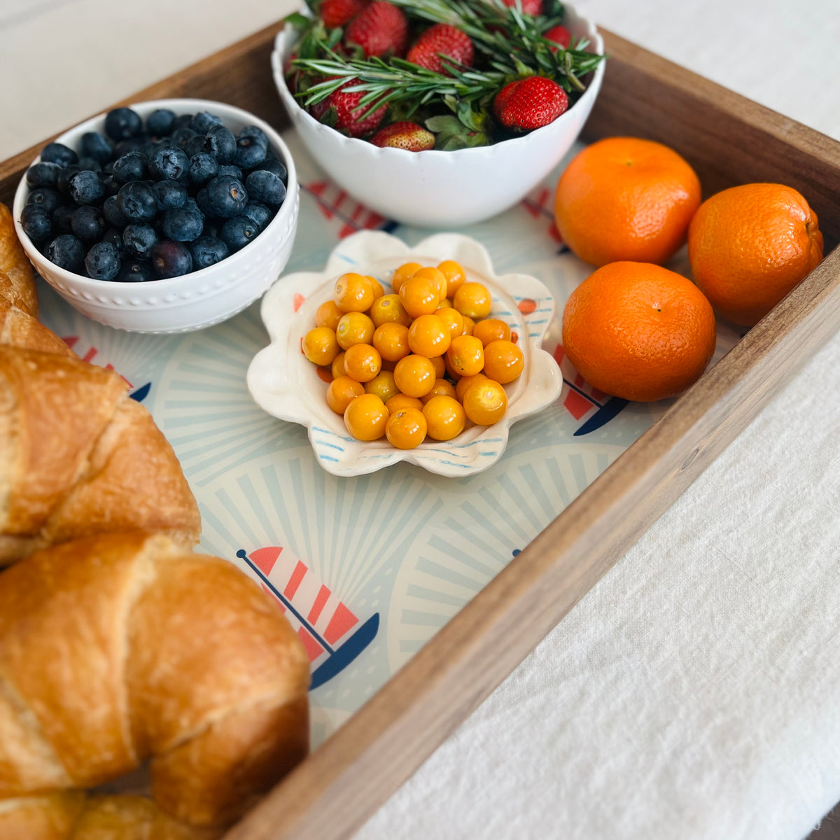 Coastal Inspired Sailboat Handmade Wood Serving Tray