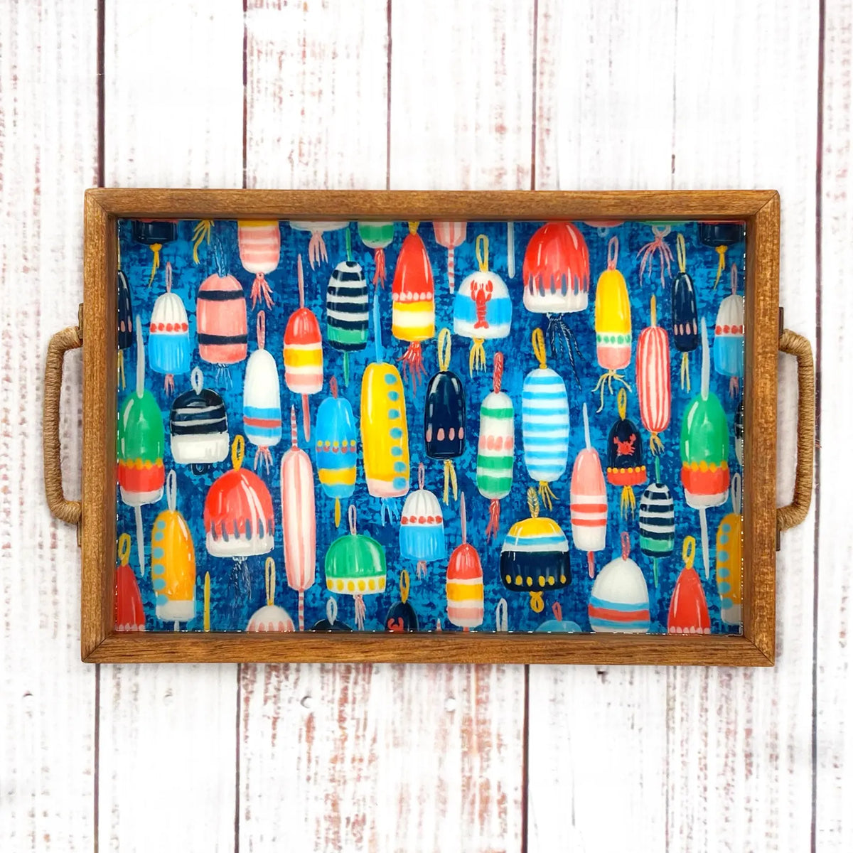 Coastal Inspired Nautical Buoy Handmade Wood Serving Tray
