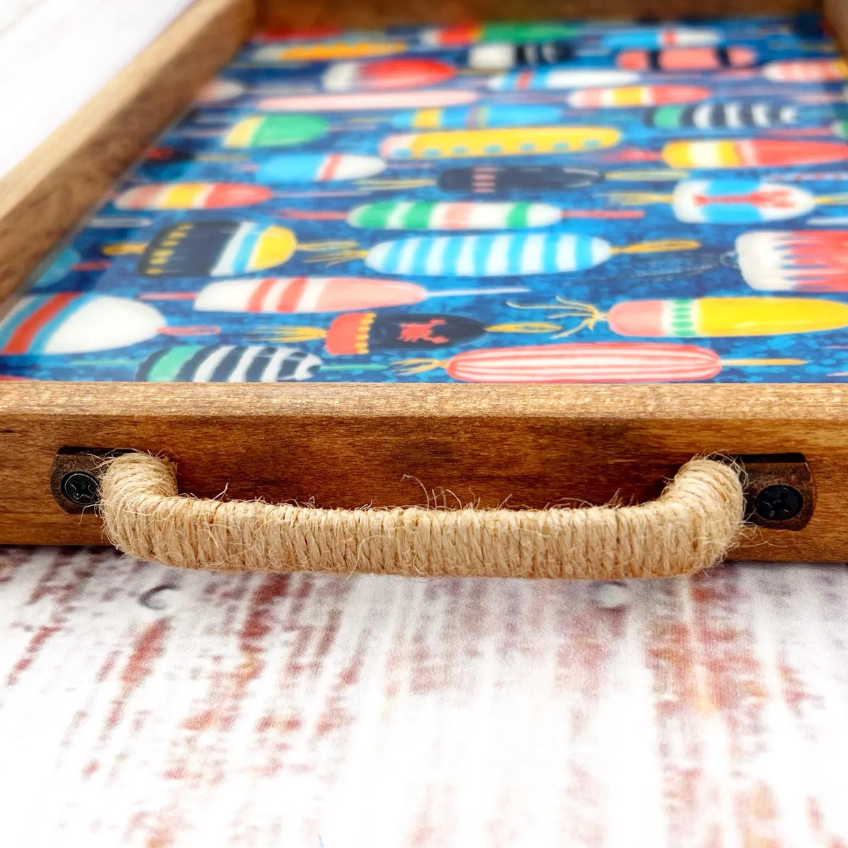 Coastal Inspired Nautical Buoy Handmade Wood Serving Tray