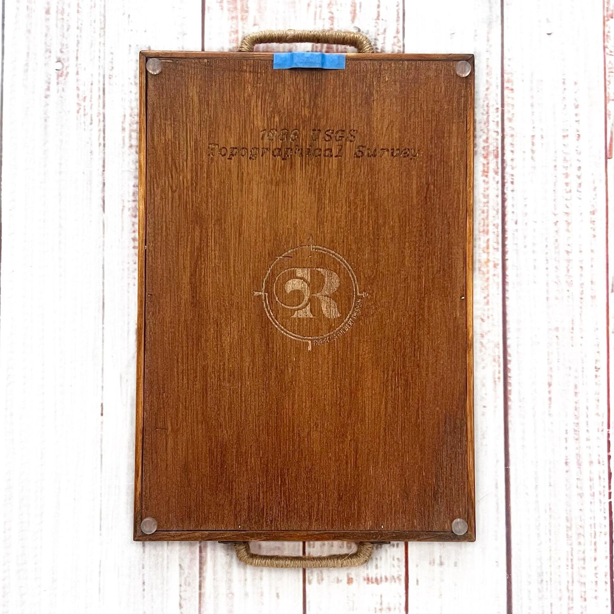 handmade wooden tray with rebecca gilbert design logo