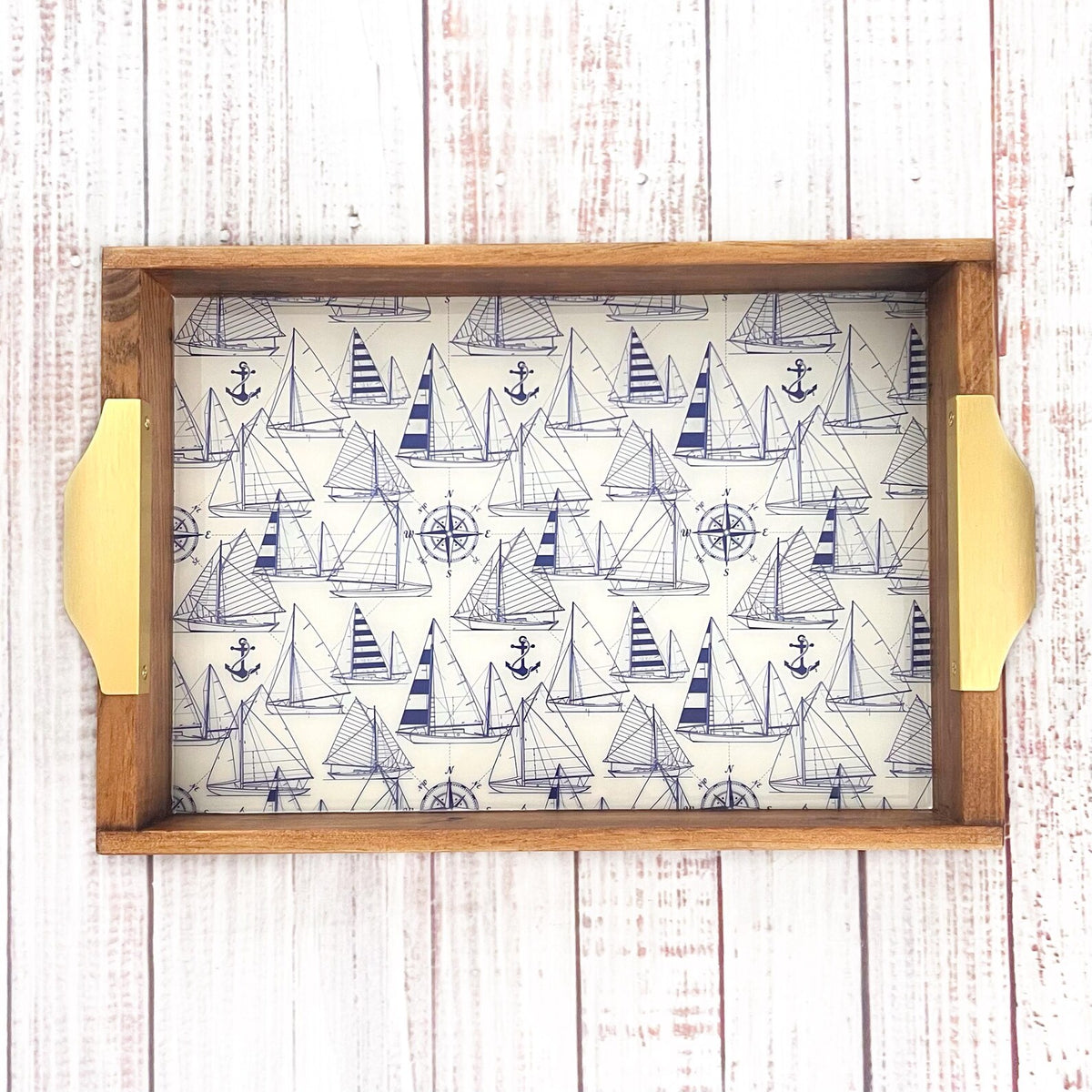 Coastal Inspired Sailboat Handmade Wood Serving Tray