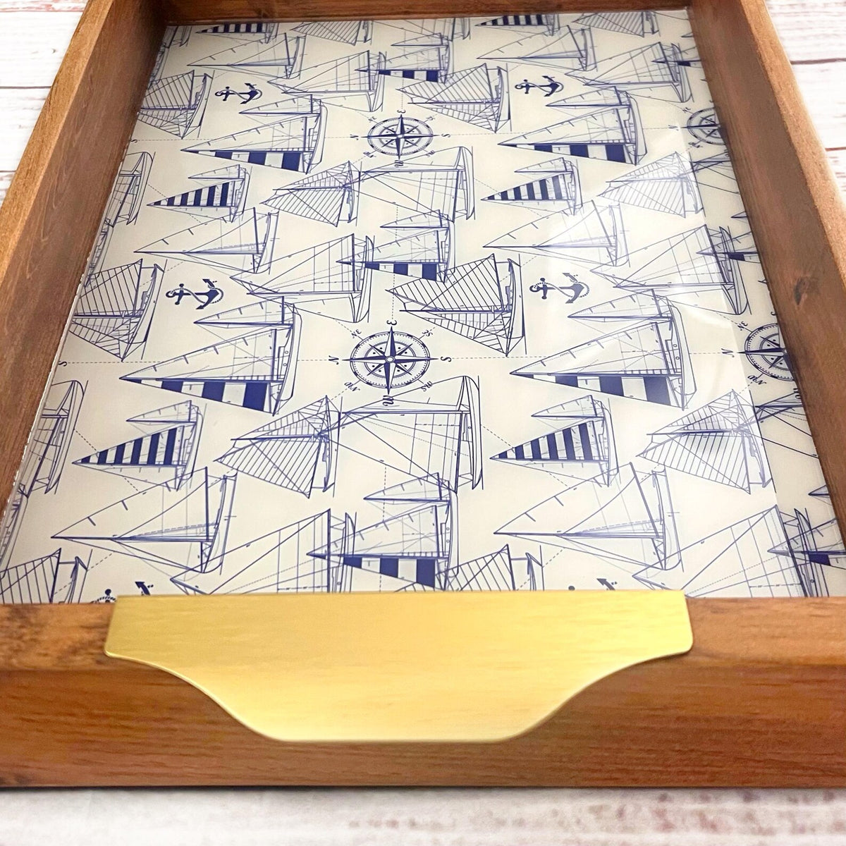 Coastal Inspired Sailboat Handmade Wood Serving Tray