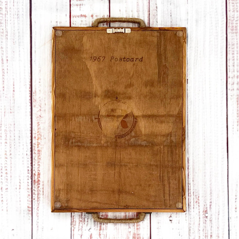 handmade wooden tray with rebecca gilbert design logo