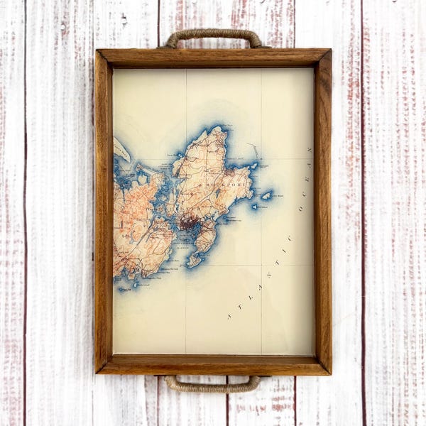 Cape Ann Map Serving Tray | Gloucester & Rockport MA Decorative Tray | Handmade Coastal Home Decor | Beach House Gift