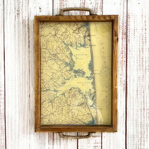 Delaware Beach Map Serving Tray | Rehoboth Beach Decorative Tray | Handmade Wooden Tray | Coastal Home Decor | Beach House Gift