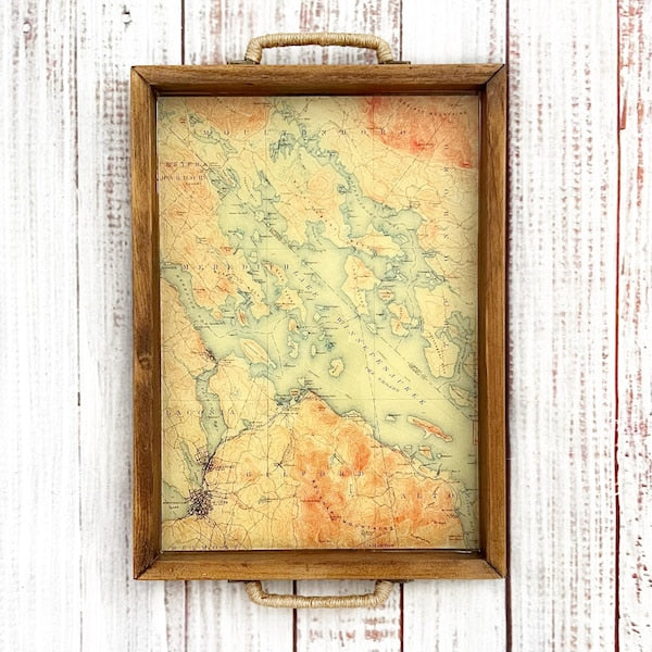 Lake Winnipesaukee Map Serving Tray | Handmade New Hampshire Lake House Decor | Meredith NH Gift | Rustic Wooden Tray