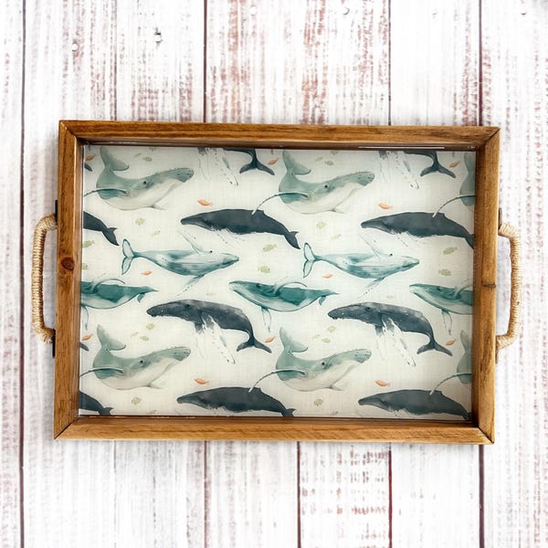 Whale Serving Tray | Coastal Decorative Tray | Handmade Wooden Tray | Nautical Beach House Decor | Ocean Lover Gift | Whale Decor