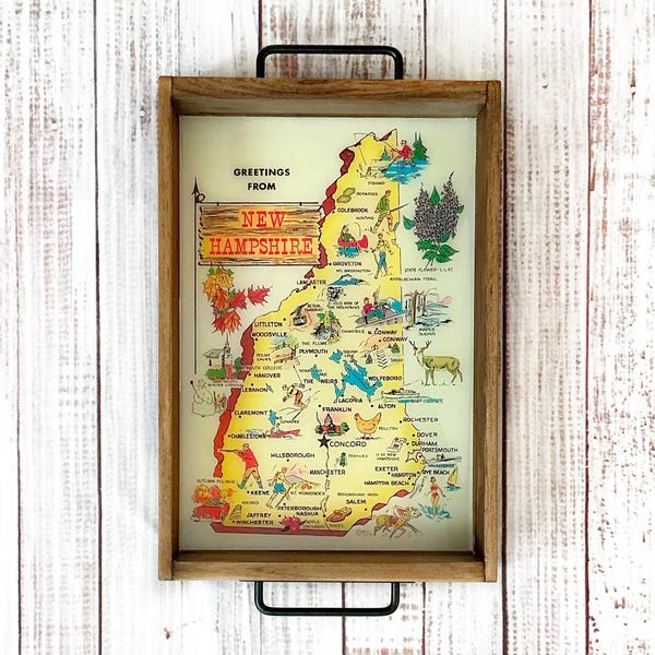 New Hampshire Map Serving Tray | Greetings From New Hampshire Tray | Handmade Wooden Tray | White Mountains Gift | Lake Winnipesaukee Decor