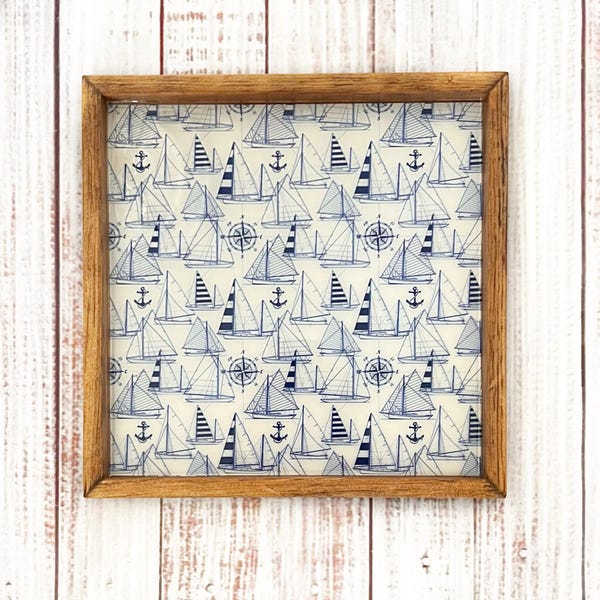 *handles* Nautical Tray | Sailboat Serving Tray | Coastal Decor | Beach House Tray | Lake House Decor | Handmade Wooden Tray | Optional Handles