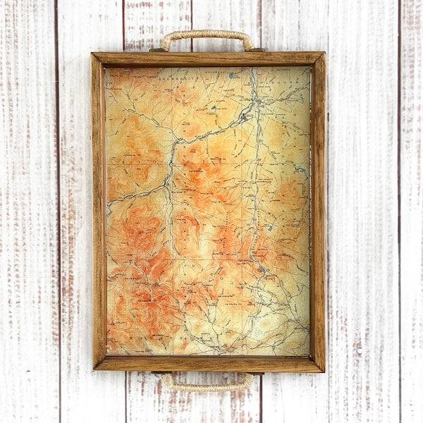 Franconia Notch Map Tray | White Mountains New Hampshire Decor | NH 4000 Footer Gift | Handmade Wooden Tray | Hiker Gift | Cabin Decor
