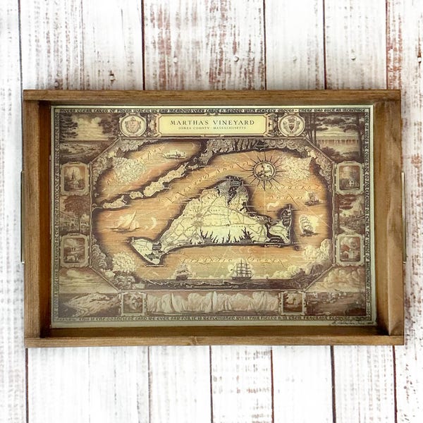 Martha's Vineyard Map Serving Tray | Handmade Wooden Tray | Coastal Massachusetts Decor | Vineyard Beach House Gift | Nautical Home Decor