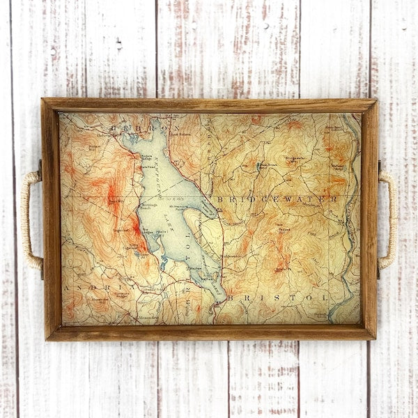 Newfound Lake Serving Tray | Bridgewater & Bristol NH Map Tray | Handmade Wooden Decorative Tray | Lake House Decor | New Hampshire Gift